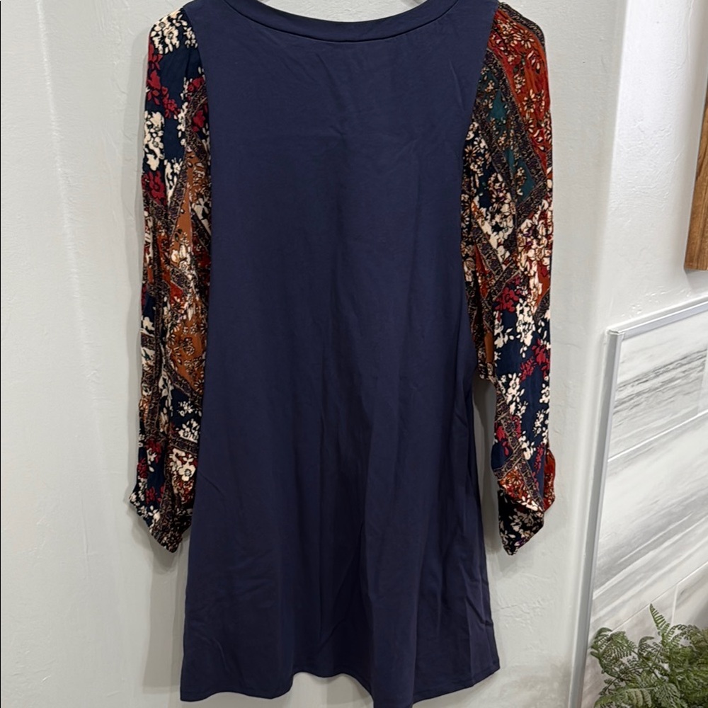 Blue Casual Long Sleeve Bishop Dress - Picture 5 of 6
